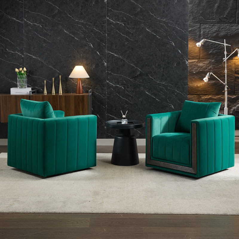Fauteuil demi-tonneau pivotant rembourré (ensemble de 2), Vert foncé