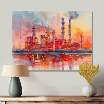 Rouge, orange, centrale électrique, paysage, centrales électriques, salon