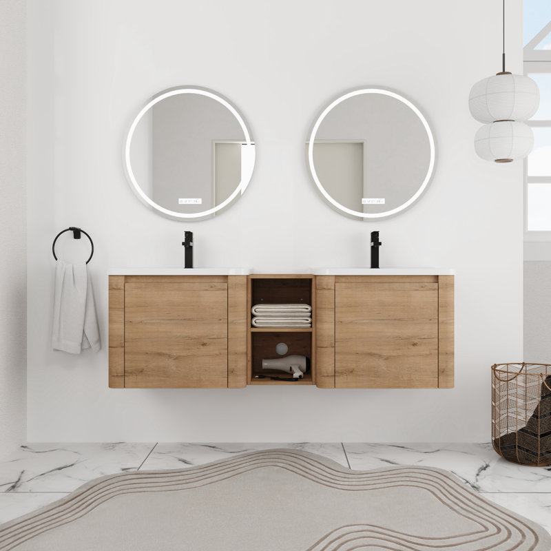 Meuble-lavabo double 60 po avec comptoir en céramique, 60"