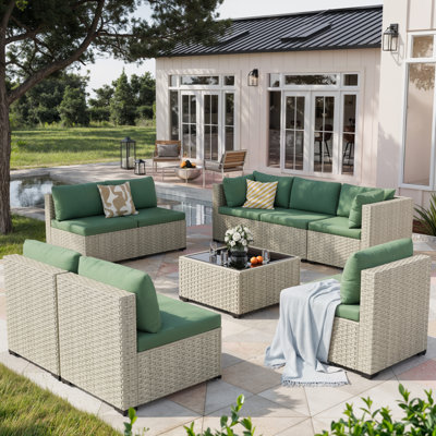 9 Pieces Design-Oriented Rattan Patio Conversation Sets With Cushions