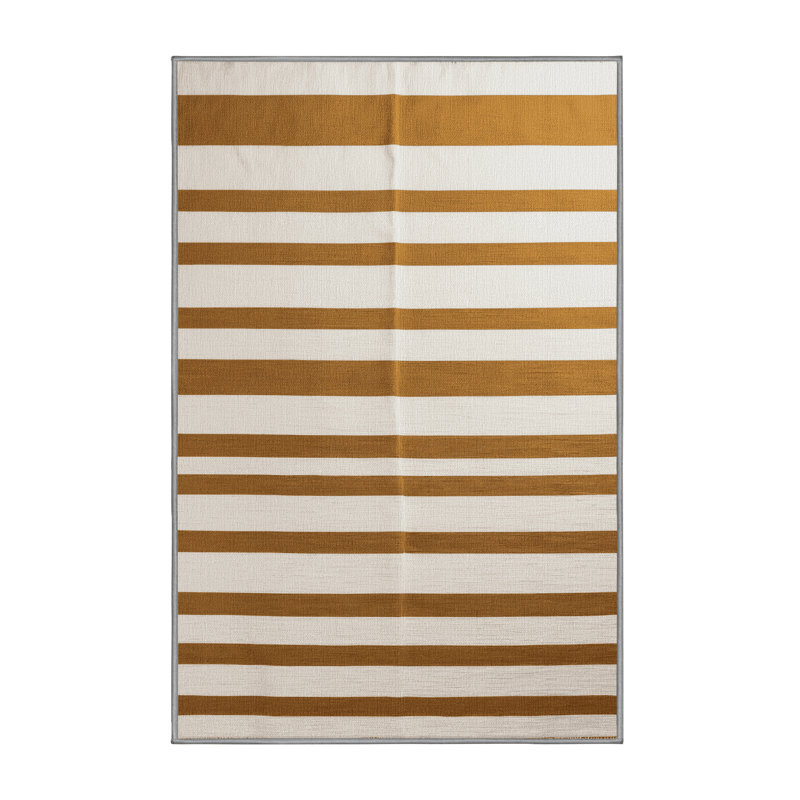 Tapis gris à rayures horizontales lavable à la machine, Rectangle 5 pi x 7 pi