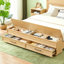 King Size Bed With 3D Geometric Headboard & Storage Bench - 4-Drawer Storage, Modern Bedroom Furniture,Oak.