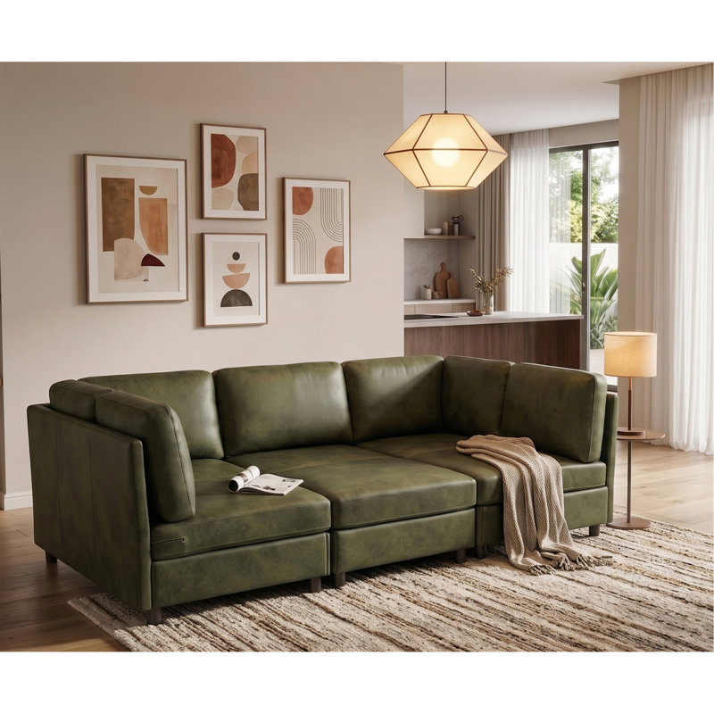 Canapé modulaire en similicuir rembourré, L 91,5 po, Similicuir olive, Olive