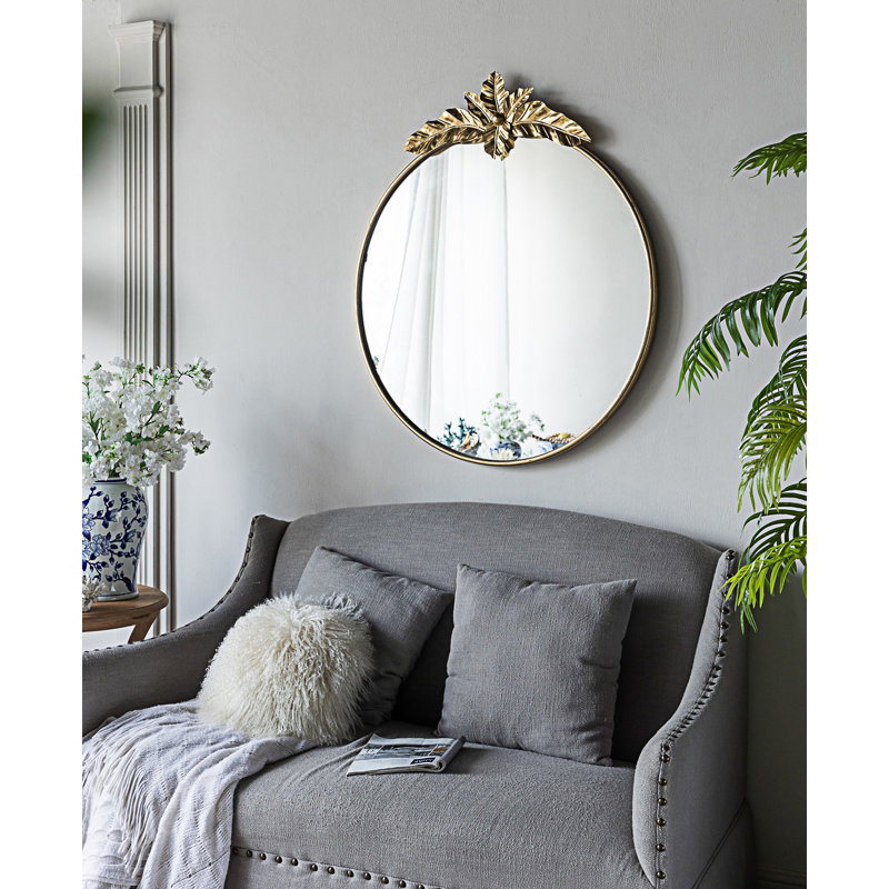 Grand miroir mural rond 36 po x 41 po avec cadre en métal, miroir décoratif circulaire