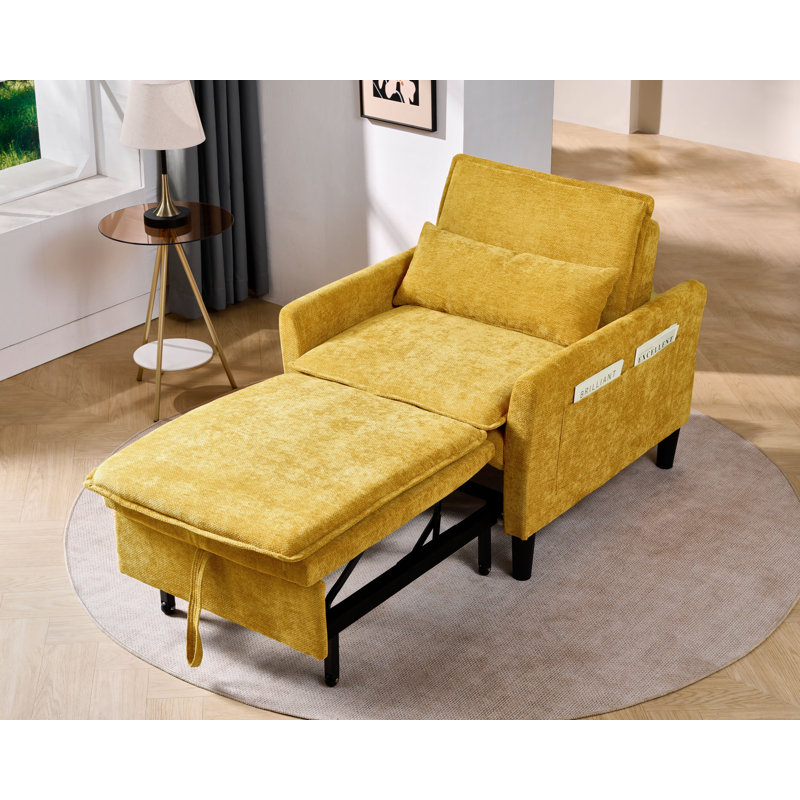 32.28" Chenille Single Sofa Bed / Pull-Out Sleeper Chair / Armchair, Mustard Yellow