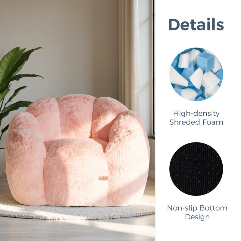 Floral Shaped Bean Bag Chair, Pink Faux Fur , Single