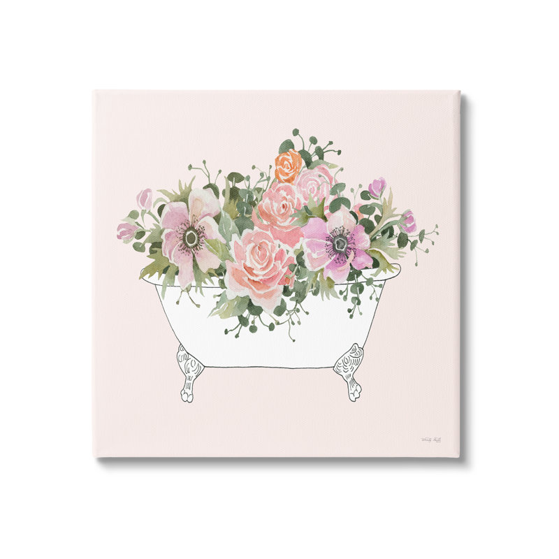 Arrangement de fleurs mixtes pour pots de fleurs roses - peinture sur toile tendue, H 30 po x l 30 po x P 1,5 po