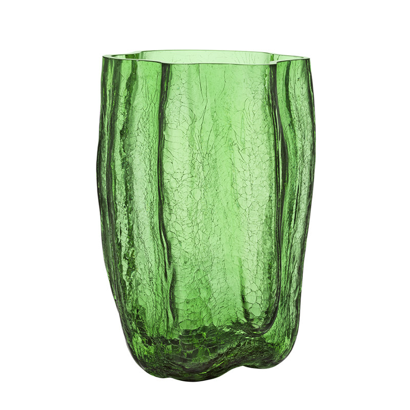 Crackle Glass Table Vase, 14.57" H x 9.84" W x 9.84" D, Green