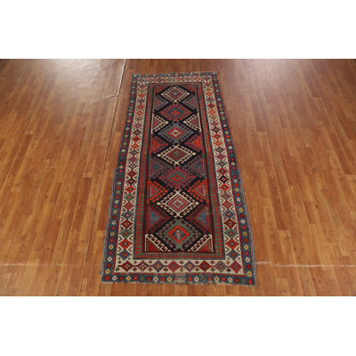 Tapis de couloir à teinture végétale antique Kazak pré-1900 3 x 7