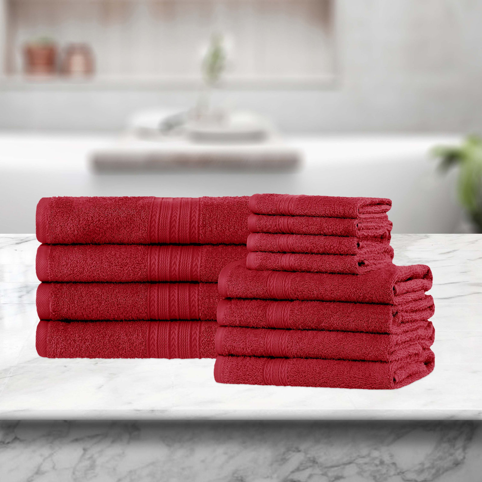 12-Piece Cotton Towel Set, Cranberry