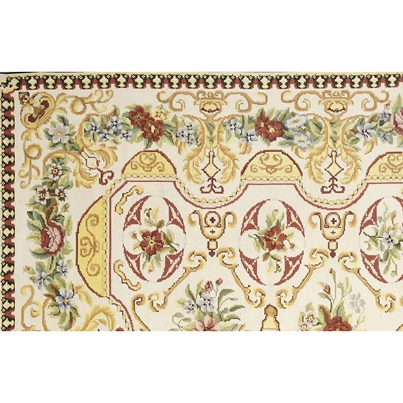 Tapis ivoire et vert noué à la main de haute qualité