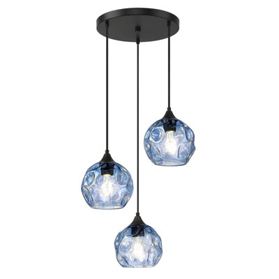 3-Light Vintage Cluster Pendant Light With Hammered Glass Shade