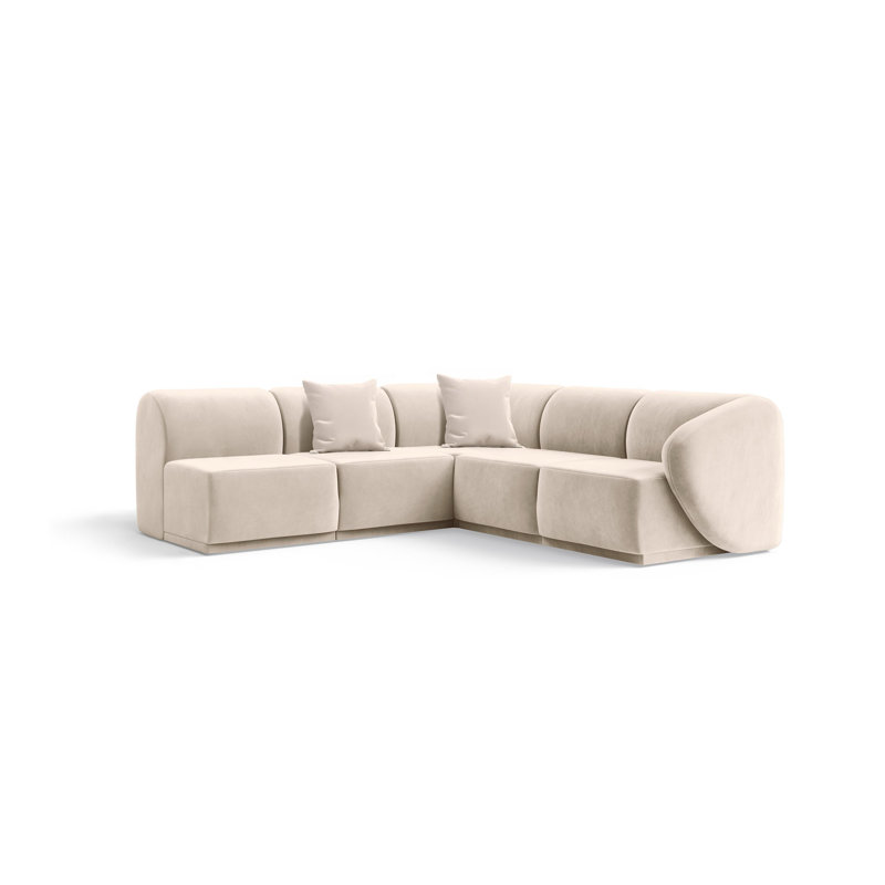 Modern Velvet Modular Sectional with Sculpted Silhouette, Beige Velvet