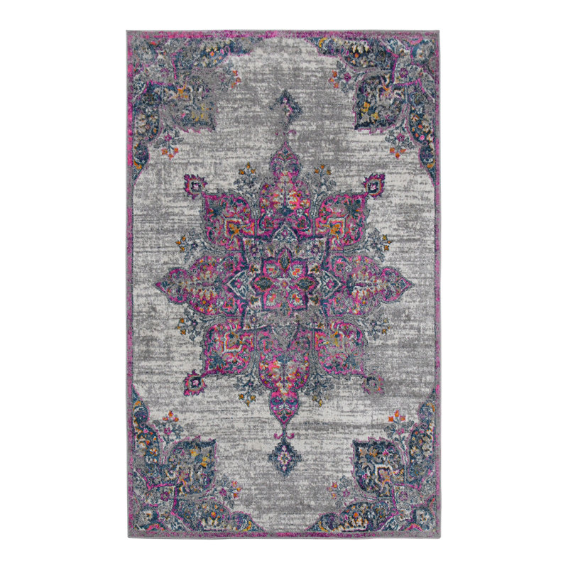 Tapis rose / gris Miranda Medallion, Rectangle 2 pi x 3 pi
