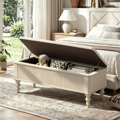 Banc repose-pieds de rangement multifonctionnel de 50,8 pouces avec sièges confortables et rangement caché pour les espaces de rangement