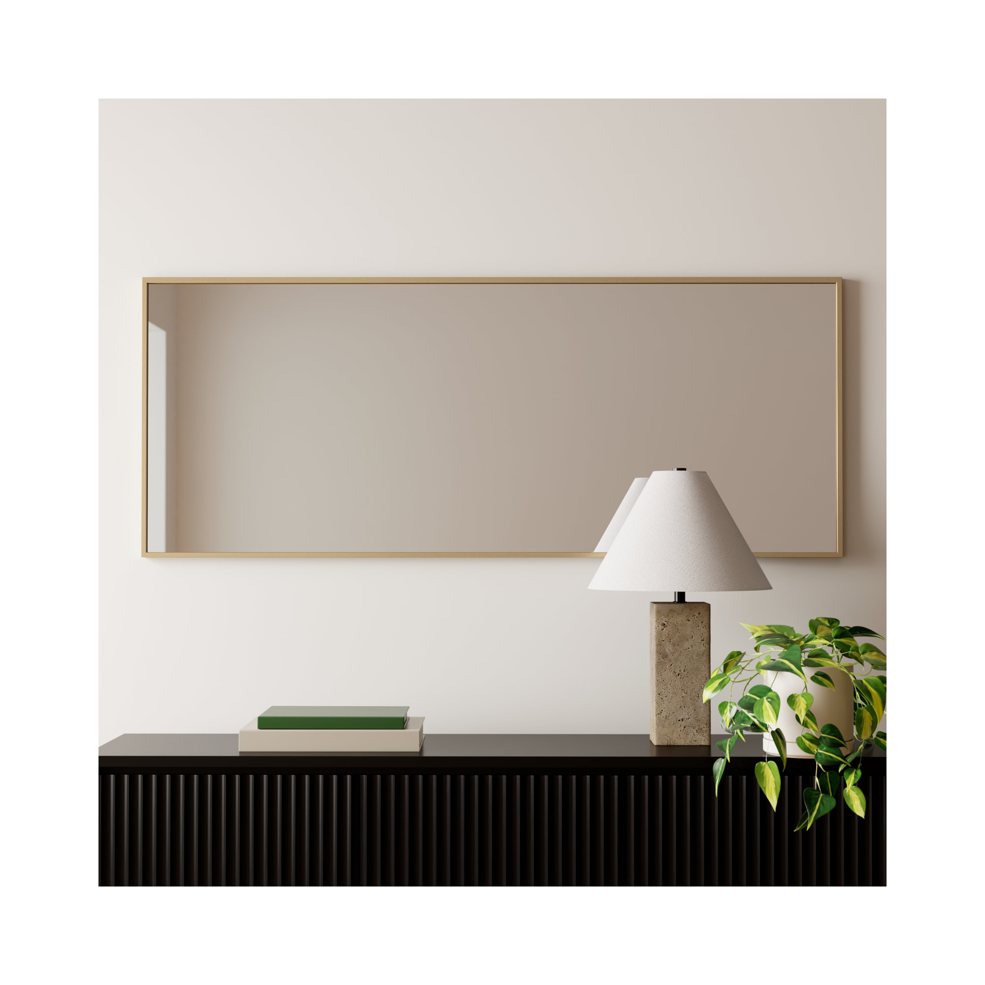 Sabine Metal Rectangle Wall Mirror, 60" x 24", Brass