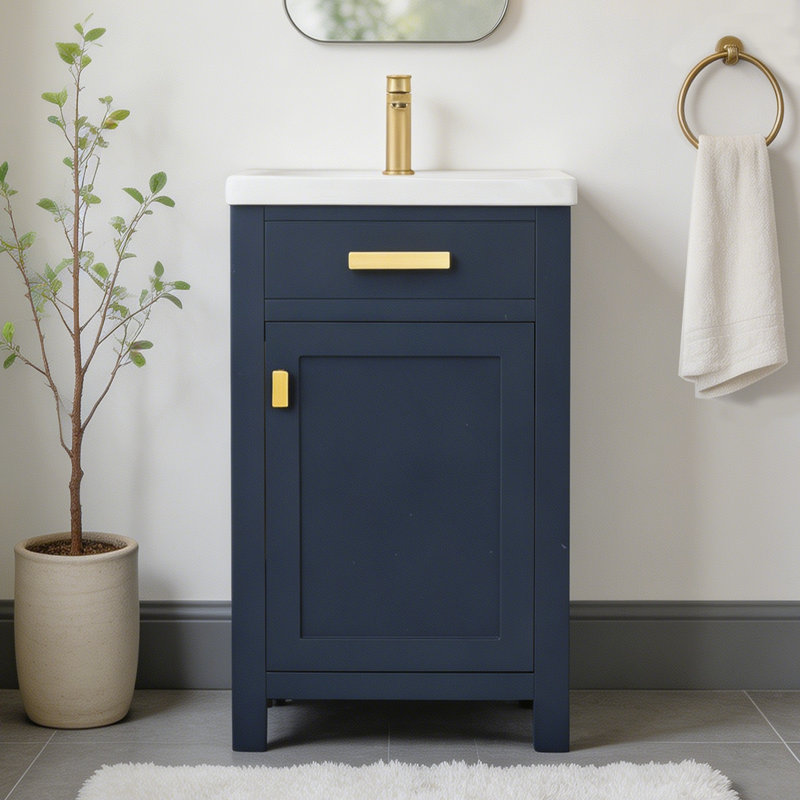 20'' Modern Freestanding Single Bathroom Vanity with Ceramic Top For Small Space, Black