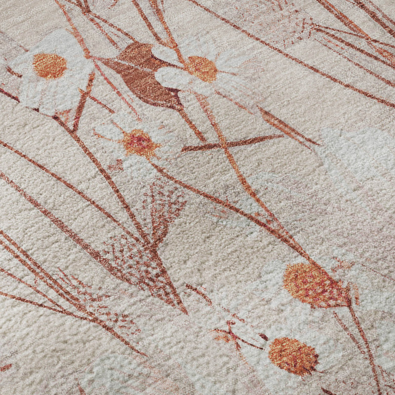 Premium Machine Washable Sykora AMF1500 Floral Rug, Round 8'