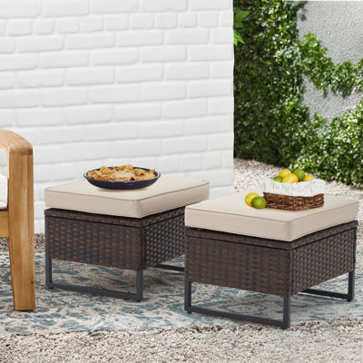 Yaheetech Wicker Ottomans, Set Of 2 Patio PE Rattan Side