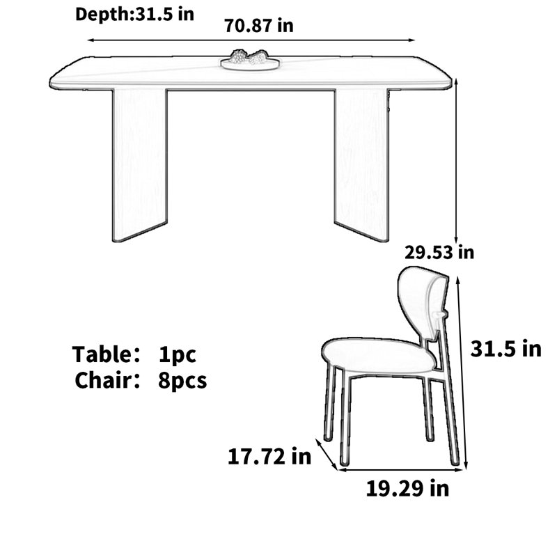 Creamy style rectangular solid wood rock table
