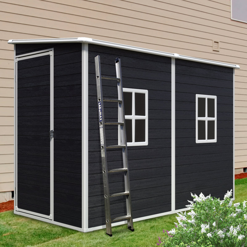 4X8ft Outdoor Storage Shed With Floor Resin Shed With Two-Window, Waterproof ,Lockable Doors, 74.25" H x 52.5" W x 100" D