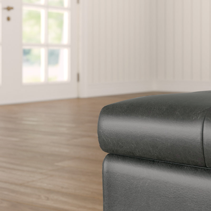 Mesina Faux Leather Ottoman, Black Faux Leather
