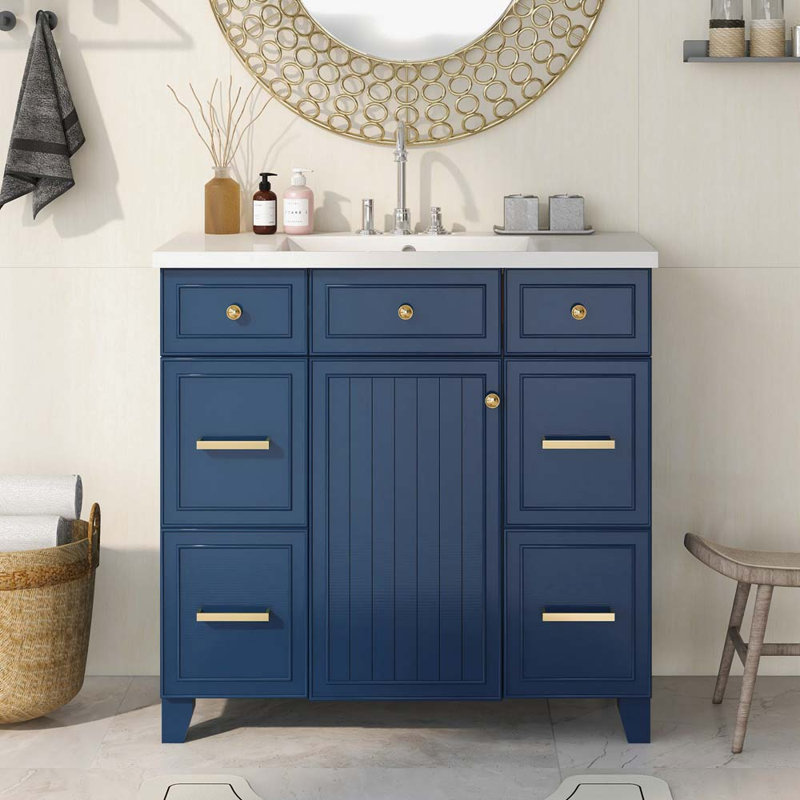 Ensemble de meuble-lavabo simple 36 po Glendal, Bleu marine