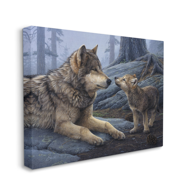 «Au-907», toile «Wolf & Cub Woodland Forest on Canvas» par Daniel Smith, peinture, H 36 po x l 48 po x P 1,5 po