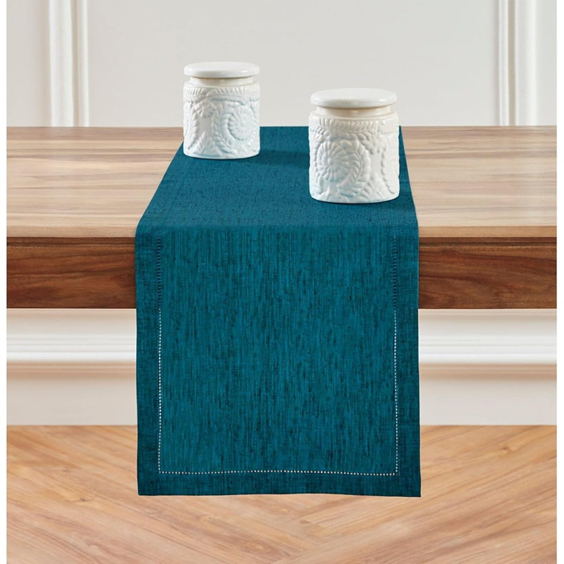 Chemin de table en lin - bleu sarcelle - ajouré Chambray, 100% lin pur, pour commode et table basse, décoration de printemps, de Pâques et de la Saint-Patrick