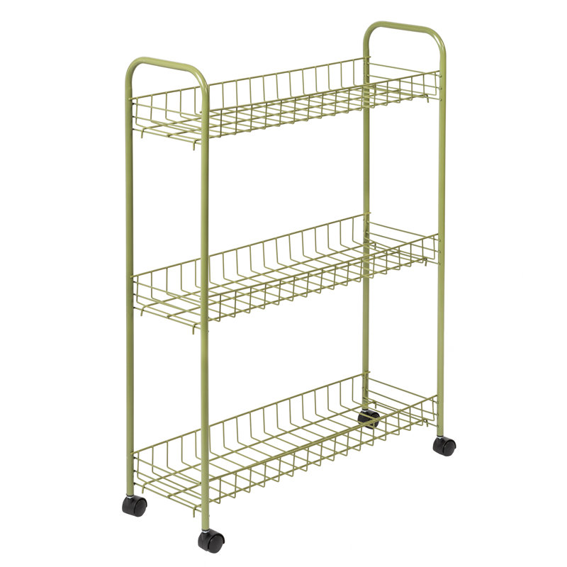 Olive Green 3-Tier Rust-Resistant Steel Rolling Cart