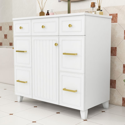Wood Freestanding Single Bathroom Vanity with Resin Sink, Ample Storage and Soft-Close Door