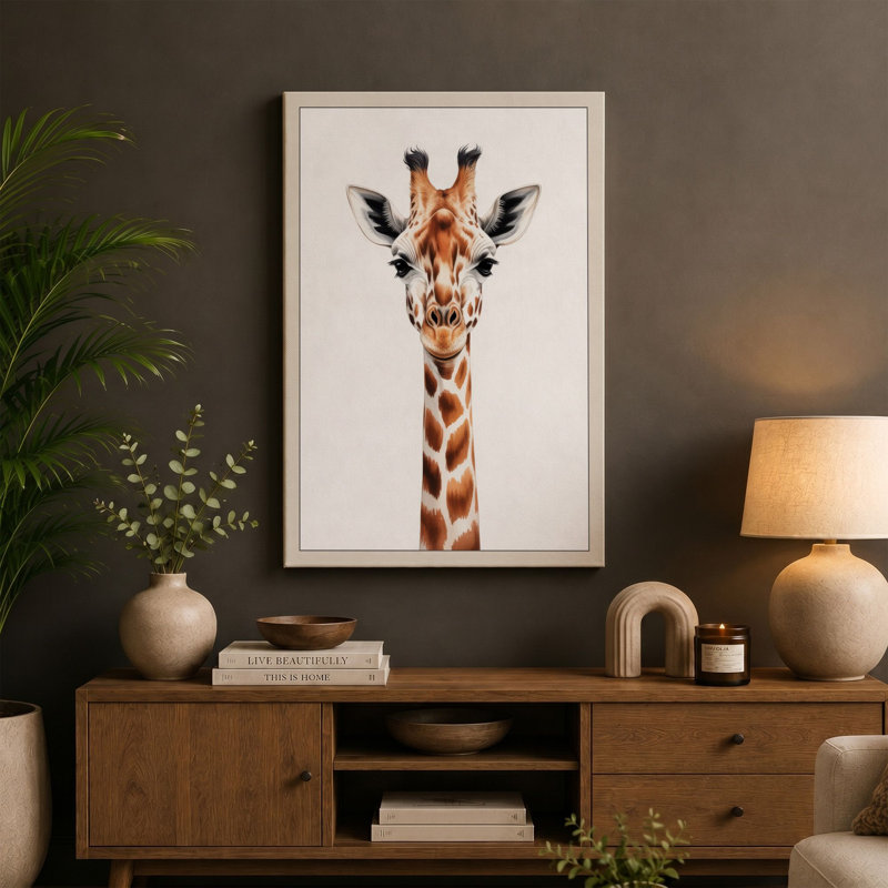 Gentle Giraffe Modern - Wrapped Canvas, 18x12 - 45.7 x 30.5 cm, Terracotta Border