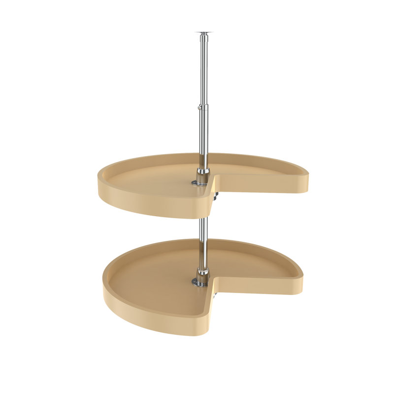 Polymer Kidney-Shaped 2-Shelf Lazy Susans for Corner Base Cabinets, 24" W, Almond