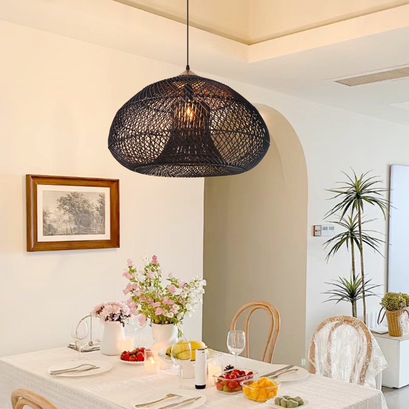 Luminaire suspendu en forme de dôme à 1 lumière Bhatt, Noir, noir, noir, noir