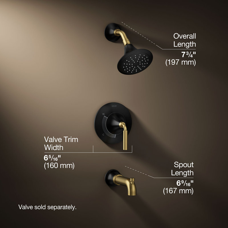 Tone Rite-Temp Pressure-Balancing Bath and Shower Faucet Trim Set 1.75 GPM, Matte Black/Moderne Brass