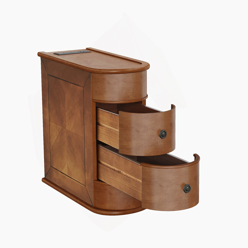 Table de bout avec station de charge et tiroirs, aucun assemblage requis, parfaite pour le salon et la chambre à coucher