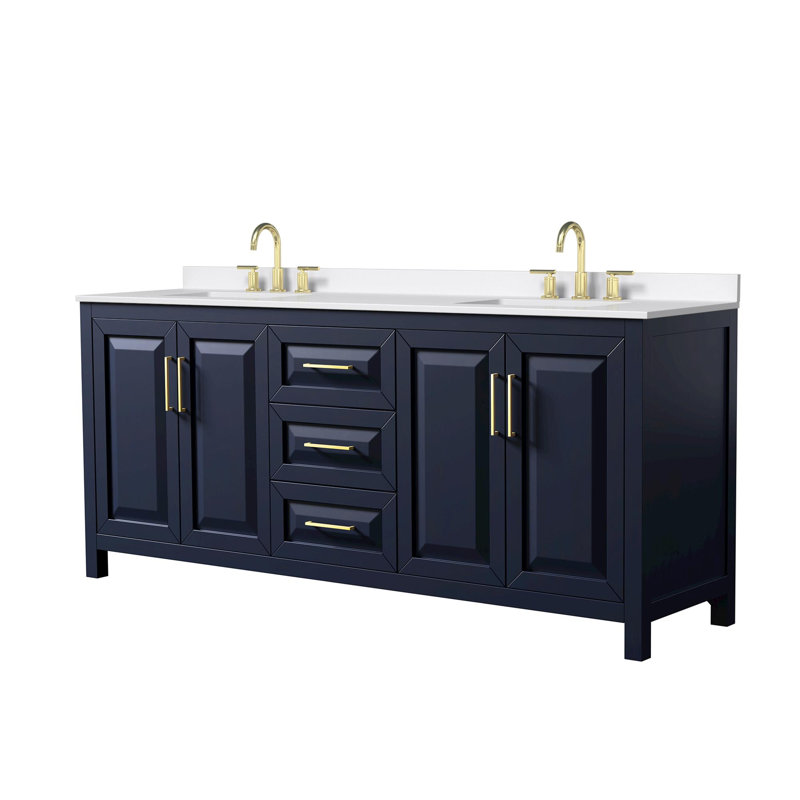 Daria 80'' W Vanity, Blue, Brushed Gold, White Quartz