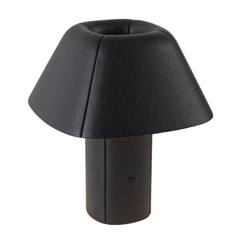 Folio 10-in Black dimmable LED Table Lamp, Brown Vegan Leather