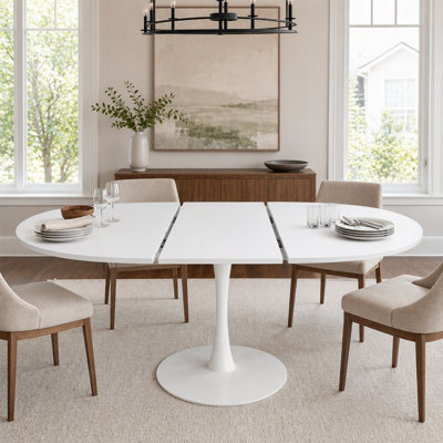 Table de salle à manger ronde extensible avec piédestal en métal