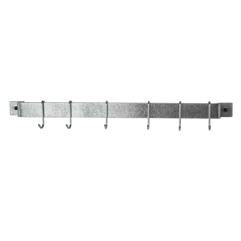 Handcrafted Easy Wall Mounted Pot Rack, 3" H x 24" W x 3" D, Hammered Steel