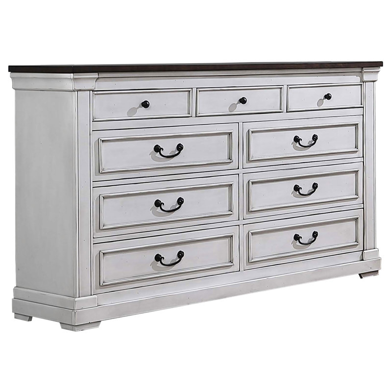 Commode 9 tiroirs Arneta - blanc vieilli