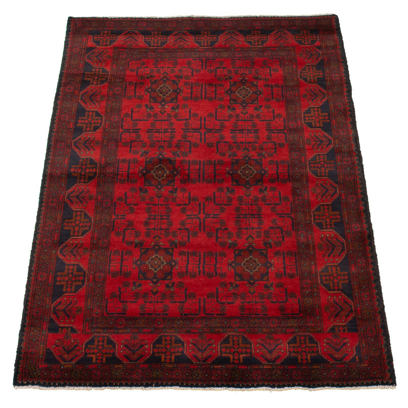 Tapis unique en laine noué à la main style Esari Turkoman des années 2010 de 4 pi 3 po x 6 pi 2 po rouge Quaseem