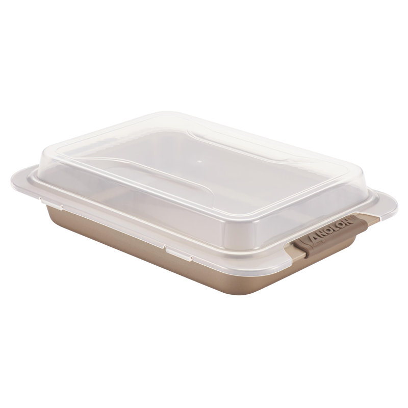 Bronze Nonstick Rectangular Cake Pan with Clear Lid