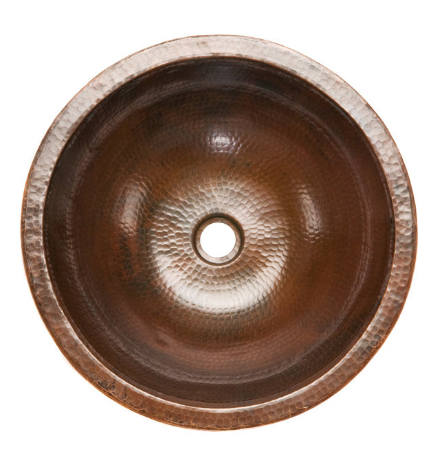 17'' Round Hammered Copper Vessel Sink in Oil Rubbed Bronze