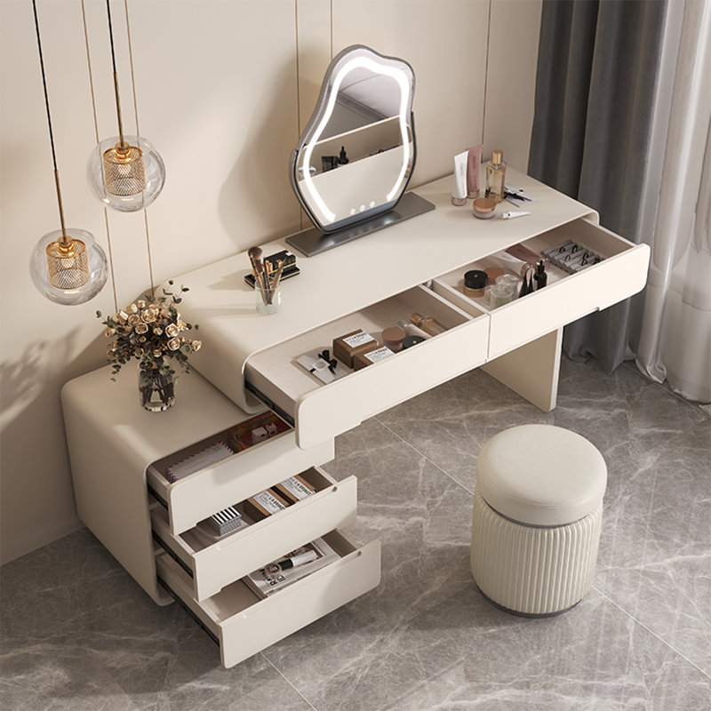 39.37"White Solid Wood Dressing Table and Storage Cabinet Set