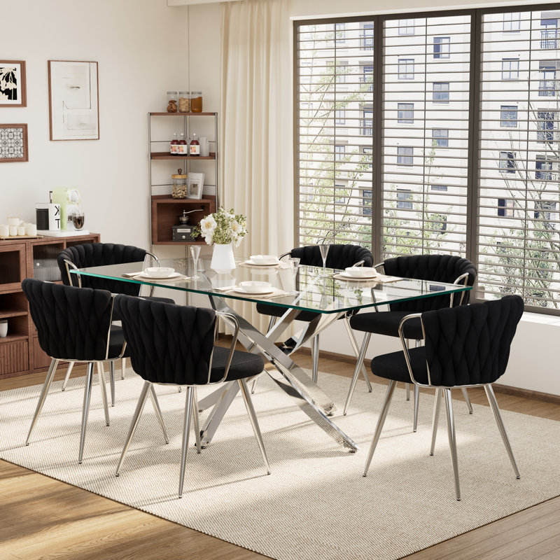 Ensemble de table à manger rectangulaire élégant pour 6 personnes, Noir, noir, noir, noir, Argent argent