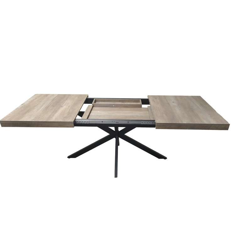 Table de salle à manger rectangulaire extensible de 55,11 po à 70,86 po, plateau Carole gris avec plaque centrale embossée de même couleur, avec boîte de rangement, convient aux salles à manger, cuisines et salons, gris