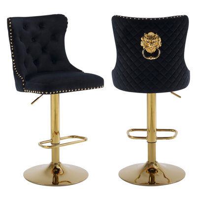 Swivel Upholstered Velvet Adjustable Height Bar Stool