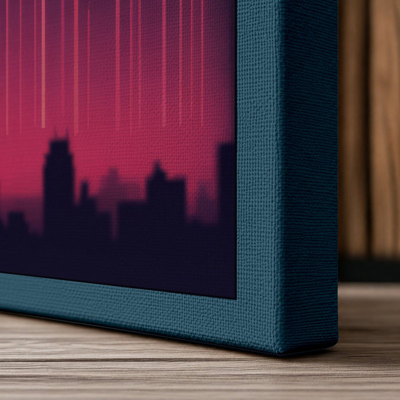 Neon Skyline Modern - Wrapped Canvas, 24x16 - 61.0 x 40.6 cm, Teal Border