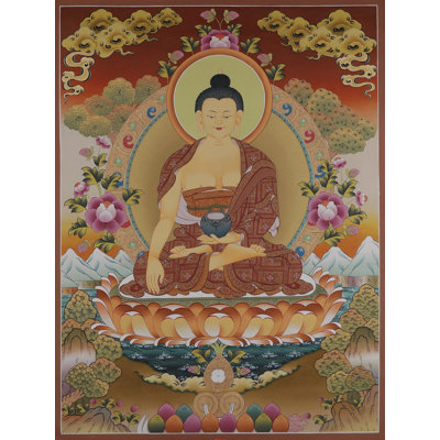 Shakyamuni Buddha Wall Art - Traditional Tibetan Thangka Painting with 24K Gold Accents, Large Handmade Meditation Room Spiritual Decor 38"H x 28"W